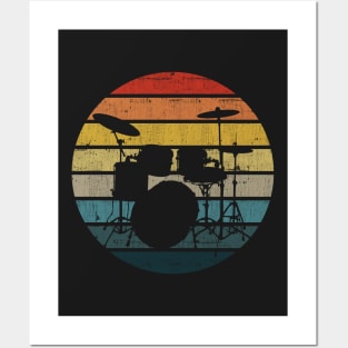 Bass drums Silhouette On A Distressed Retro Sunset graphic Posters and Art